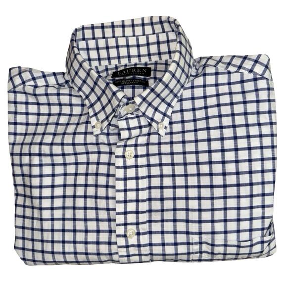 Ralph Lauren Black Label Blue Check Regular Fit Long Sleeve Smooth Cotton Sz M - Picture 1 of 4